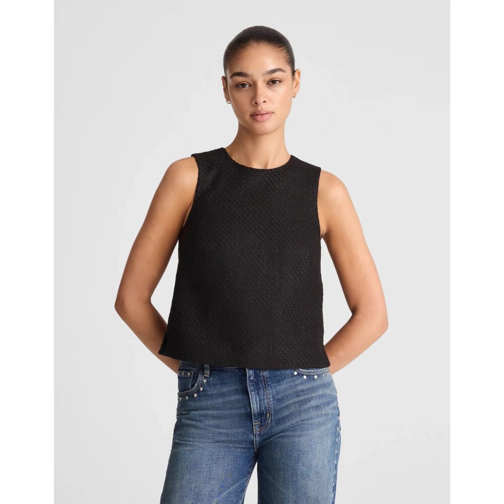 MADEWELL Boxy Shell Top In Tweed 4 Black Textural Structured Zip Tank NWT B28